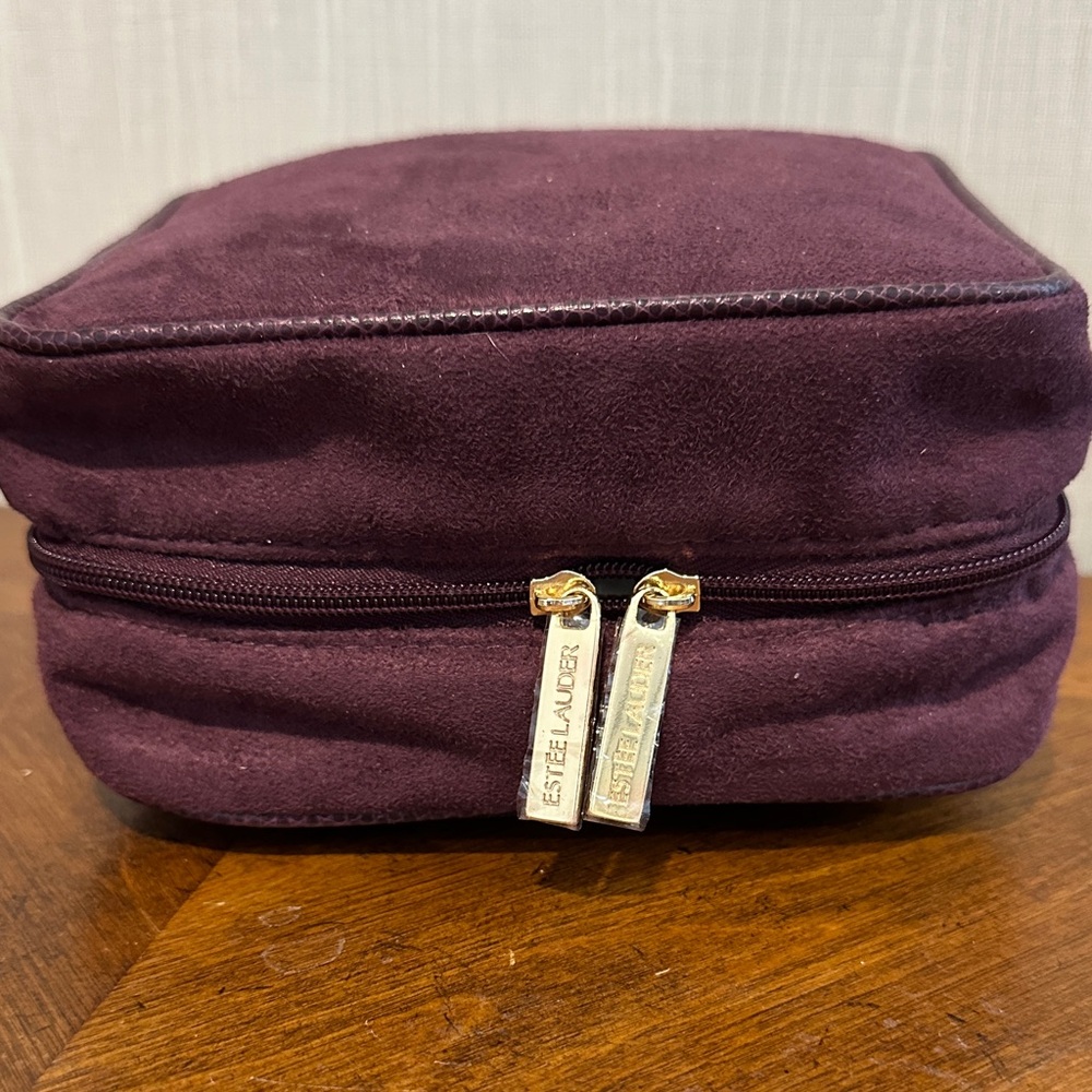Estee Lauder Plum Cosmetic Case with Gold Accents